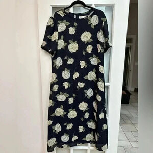 Vintage Kathie Lee | Navy Garden Floral Slip On Midi Dress Plus Size 16W